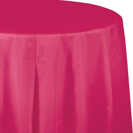 TOUCH OF COLOR Hot Magenta Pink Round Plastic Tablecloth, 82", 12PK 703277